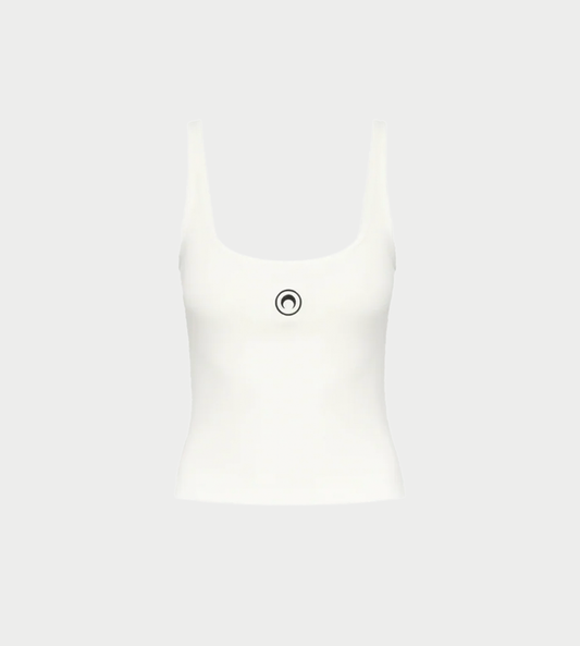MARINE SERRE - Moon Logo Ribbed Jersey Cropped Tank Top White