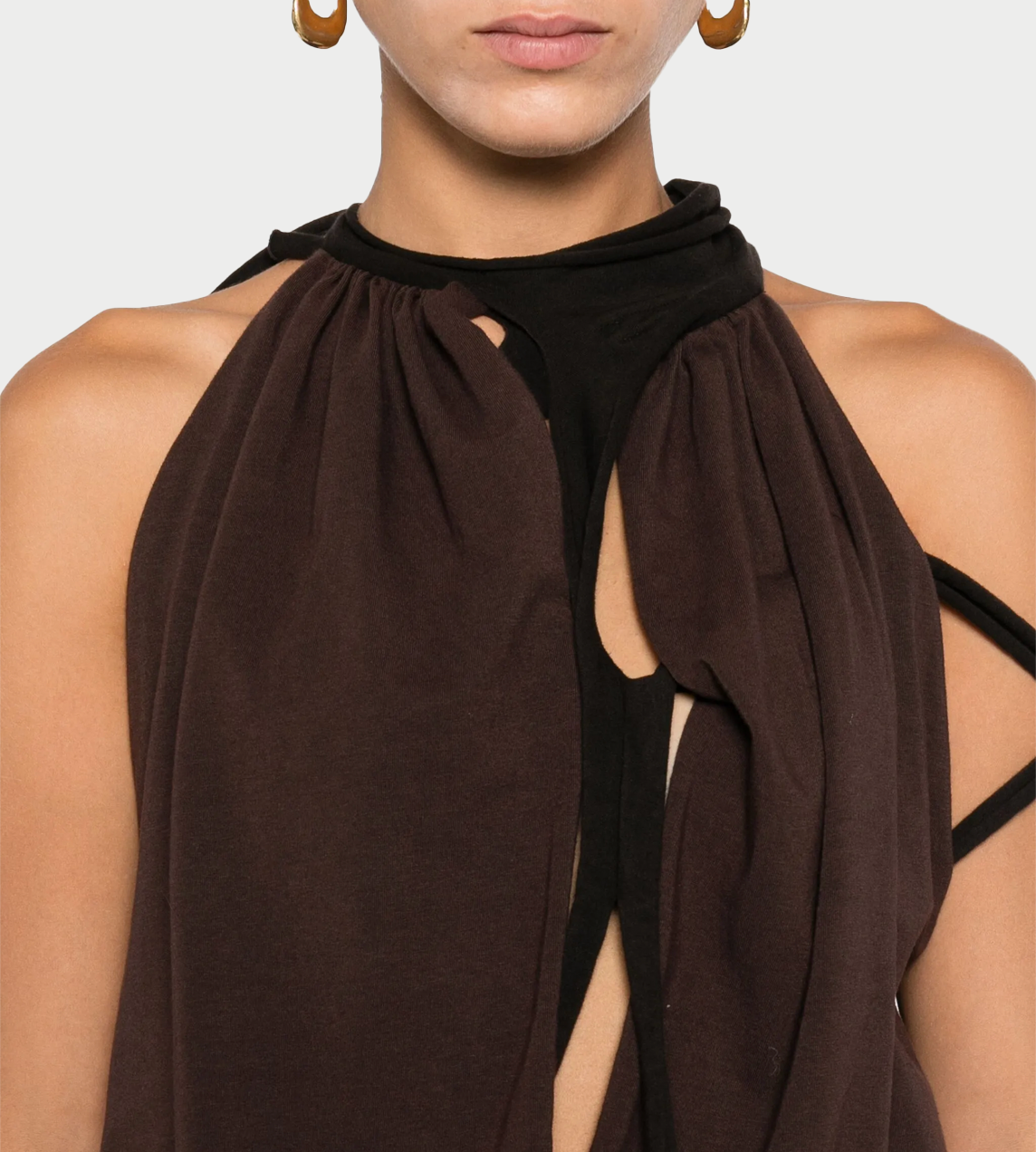 Jersey Neck holder Balloon Dress Brown