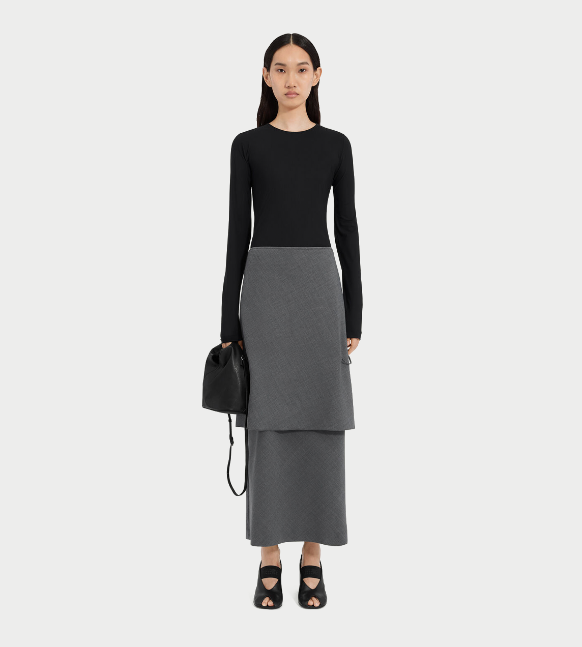 Folded Wool Dress Dk Grey