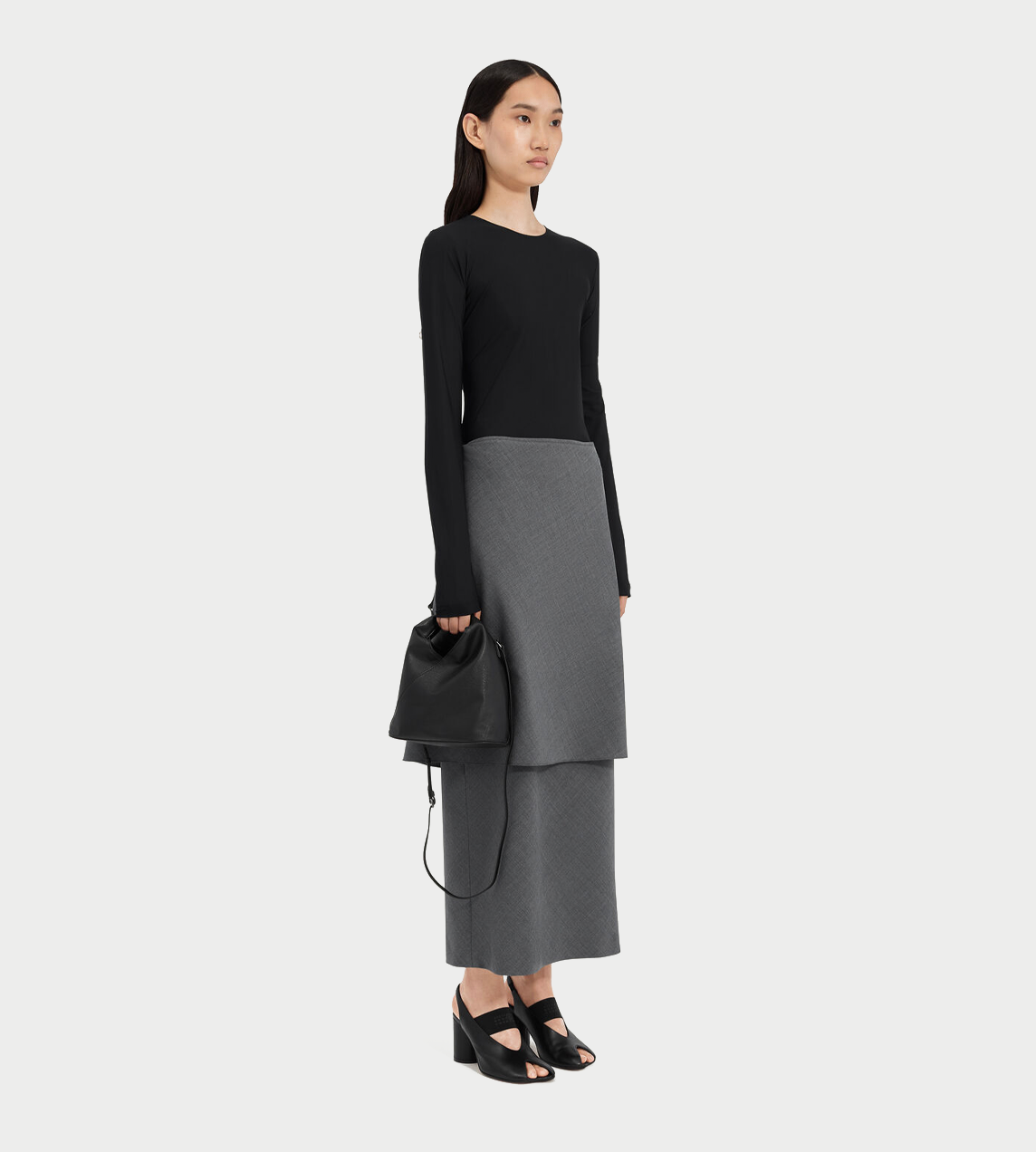 Folded Wool Dress Dk Grey