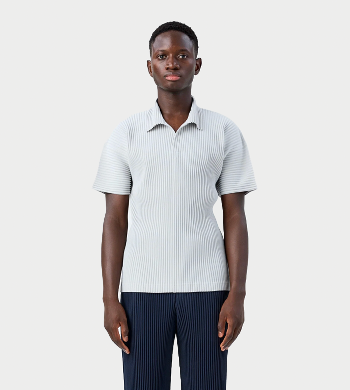 Basic Pleated Polo Shirt L.Grey