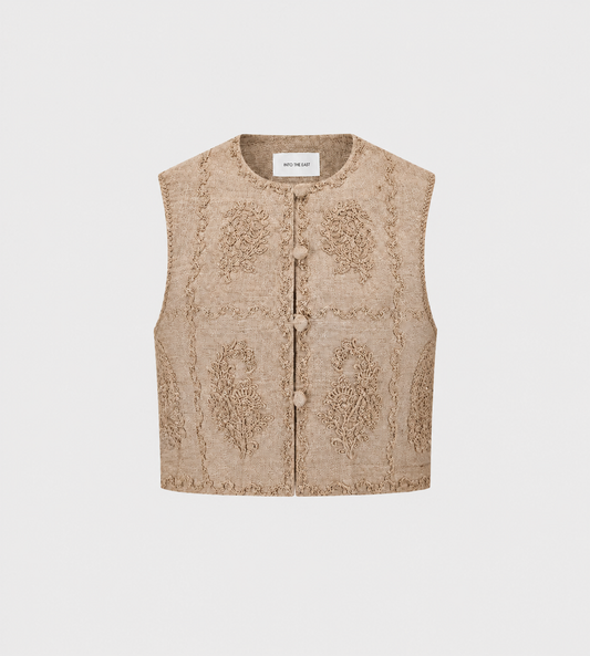 INTO THE EAST - Paisley Embroidered Vest Sand