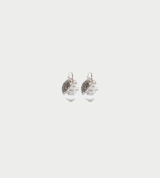 Ceramic Hedgehog Pearl Earrings White