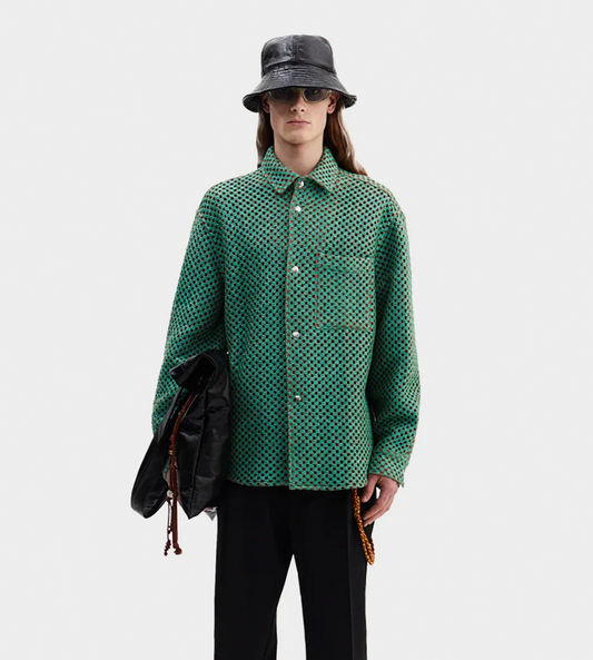 Woven Straw Overshirt Green