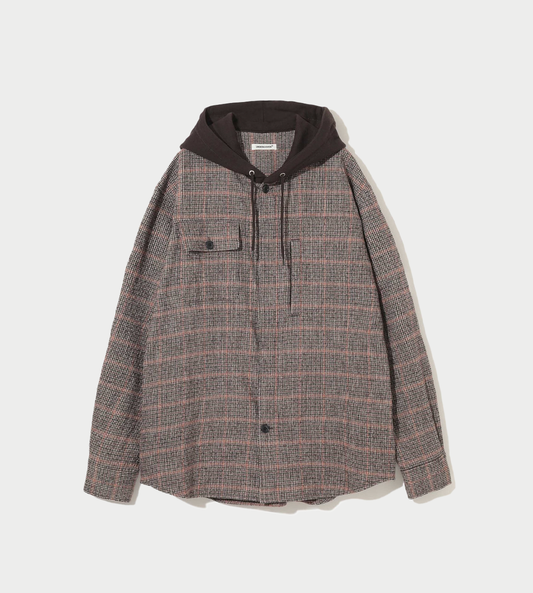 UNDERCOVER - Hooded Wool Flannel Shirt Brown
