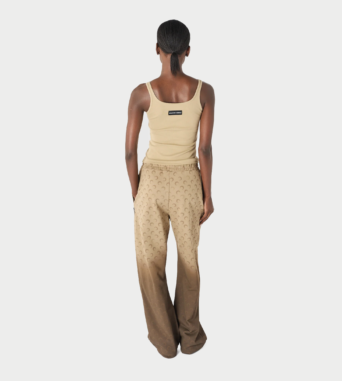 MARINE SERRE - Moon Logo Ribbed Jersey Cropped Tank Top Taupe