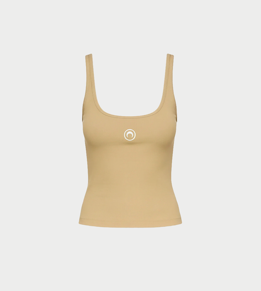 MARINE SERRE - Moon Logo Ribbed Jersey Cropped Tank Top Taupe