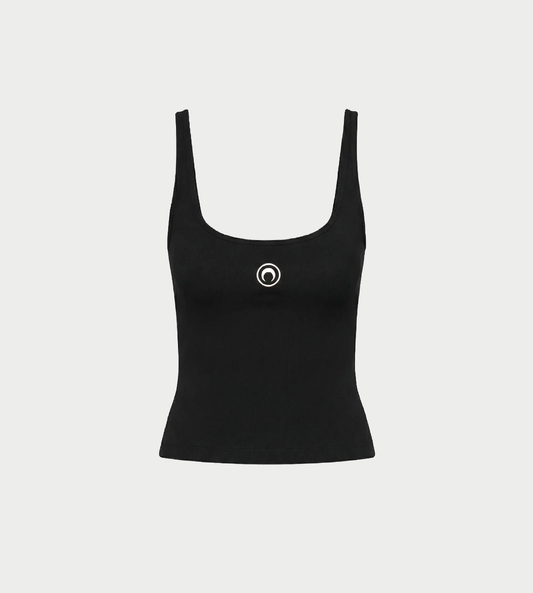 MARINE SERRE - Moon Logo Ribbed Jersey Cropped Tank Top Blk