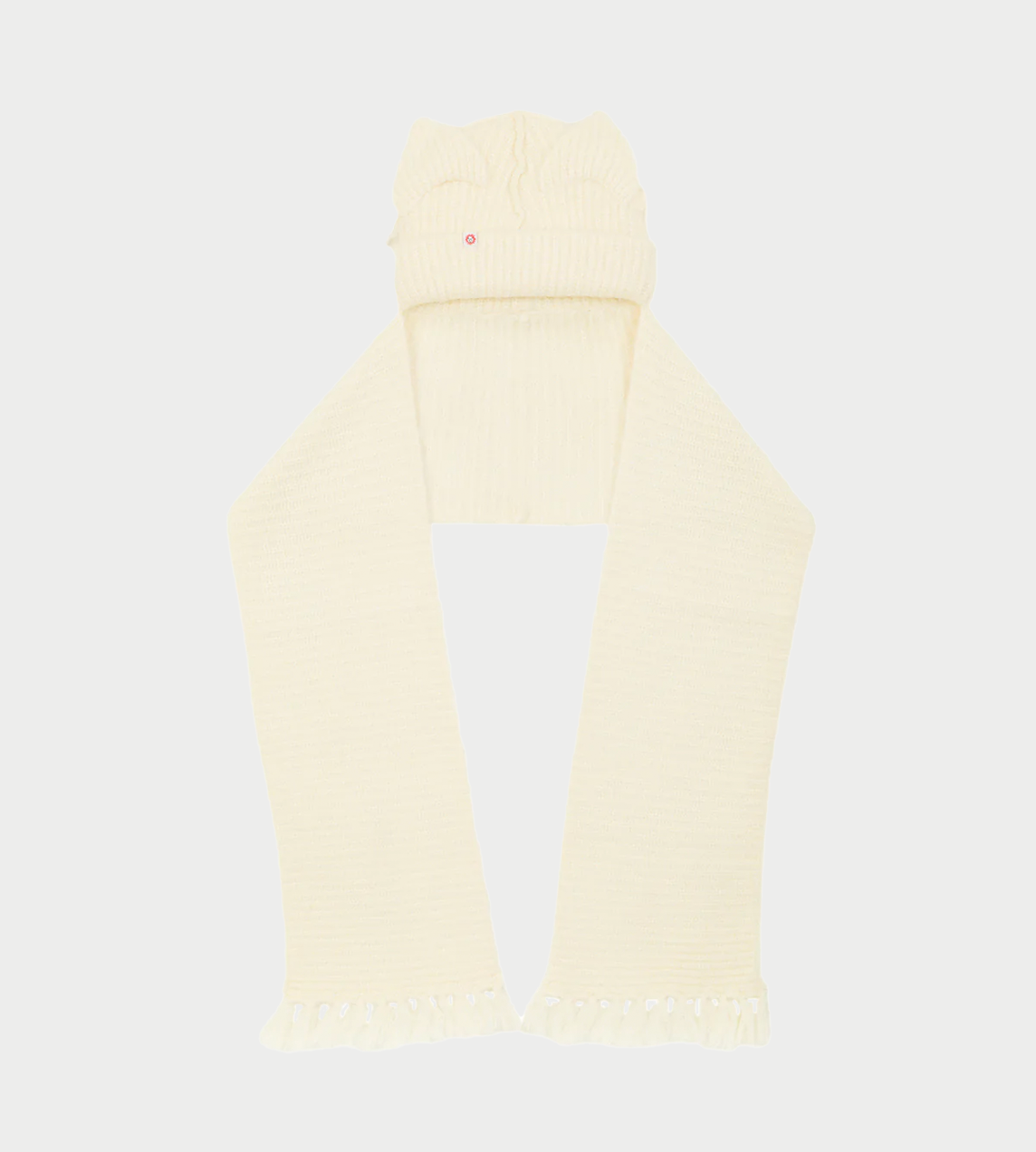 Alpaca Chunky Ears Beanie Scarf Ecru