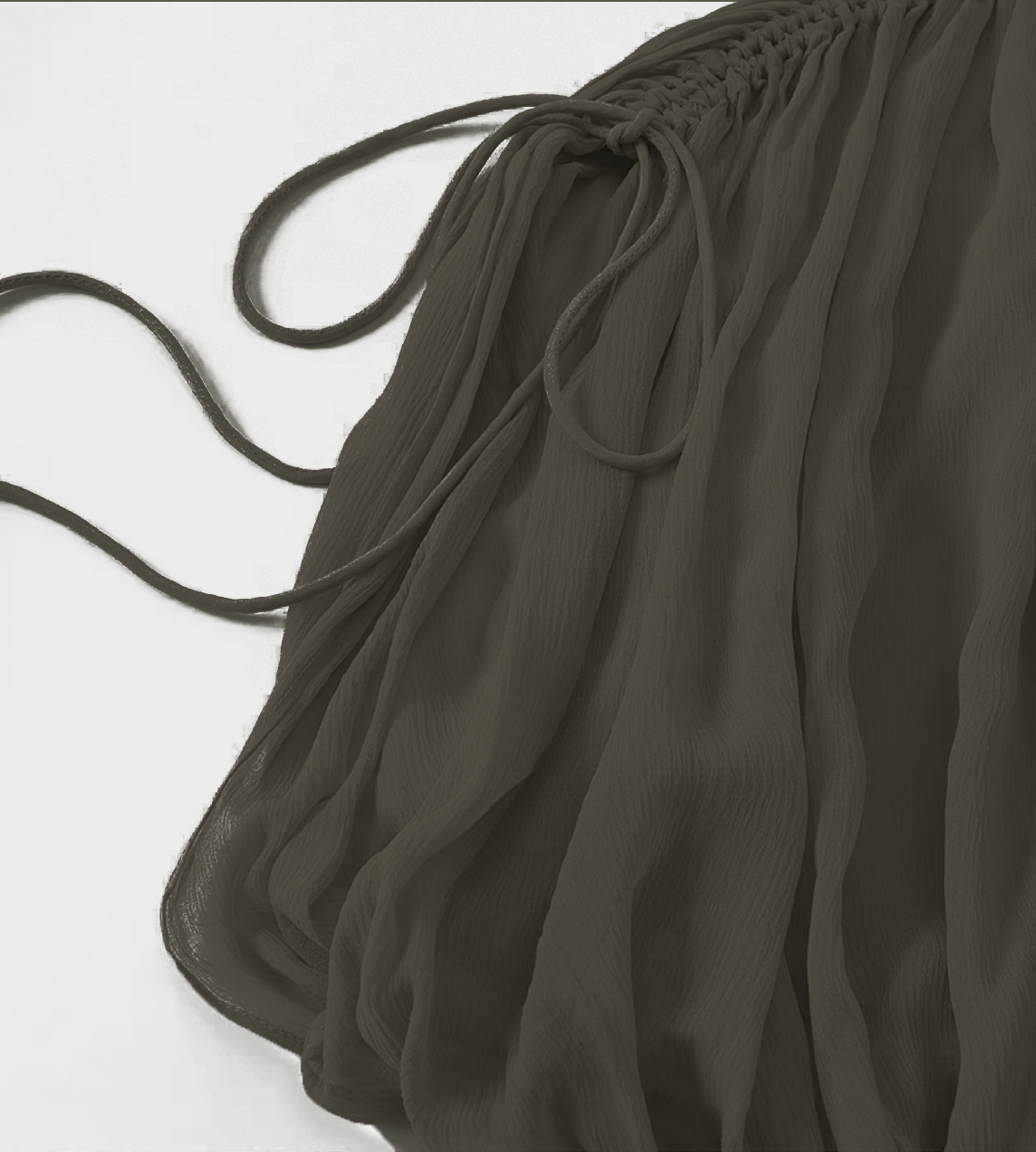 Shoulder Sleeve Drawstring Top Olive Green