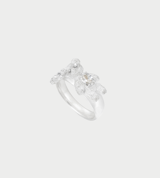 Carved Metal Mini Bear Ring White