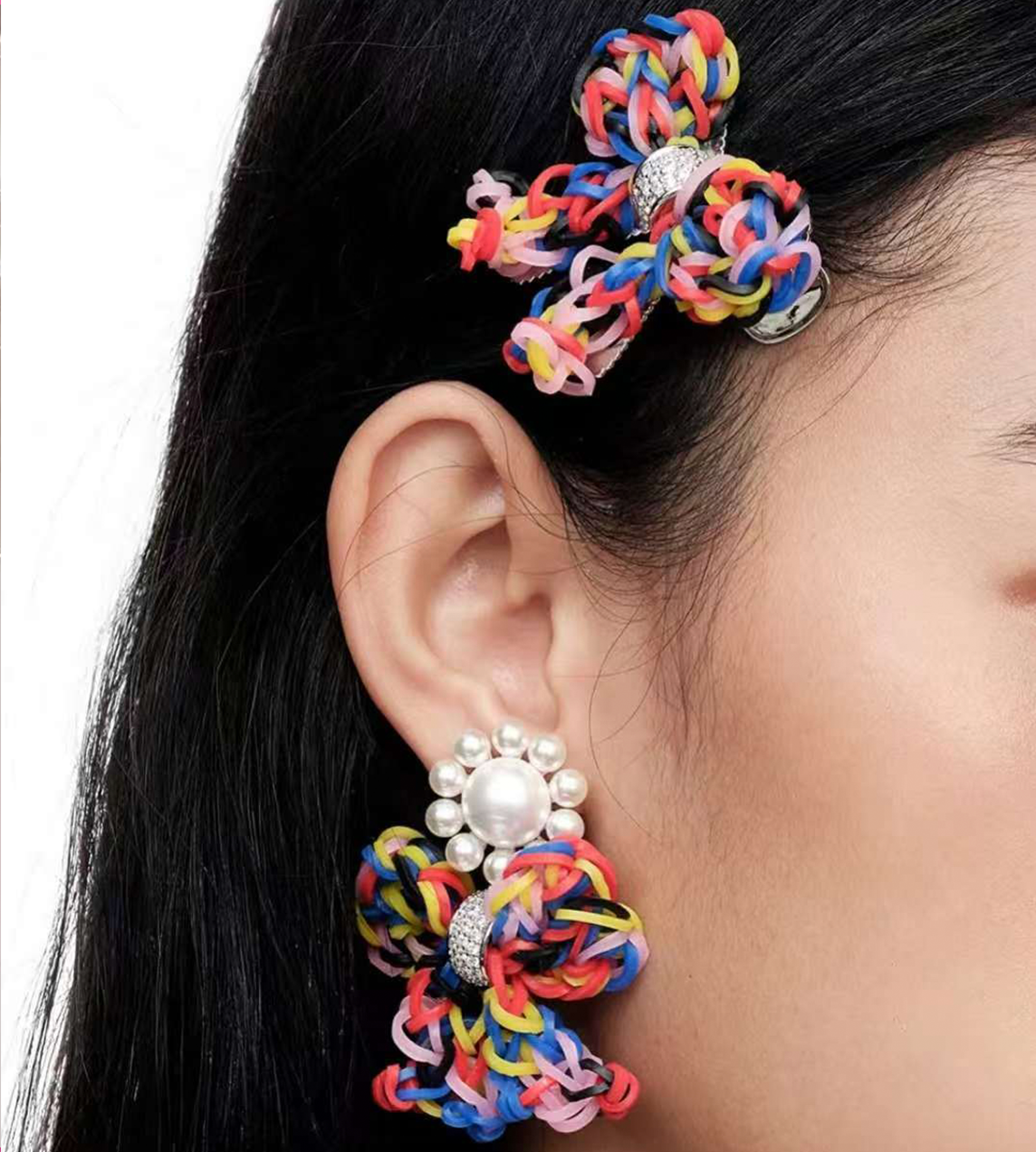 Rubber Band Bow Hair Clip Silver