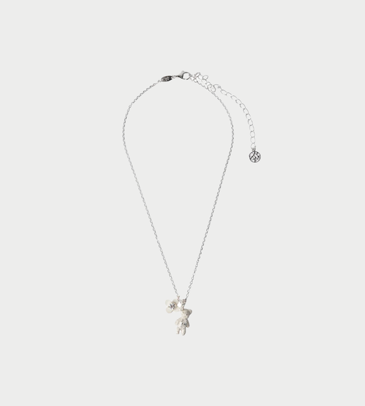 Carved Metal Mini Bear Pendant White