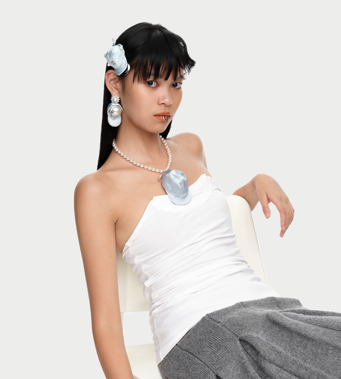 Fabric Hat Hair Clip Blue