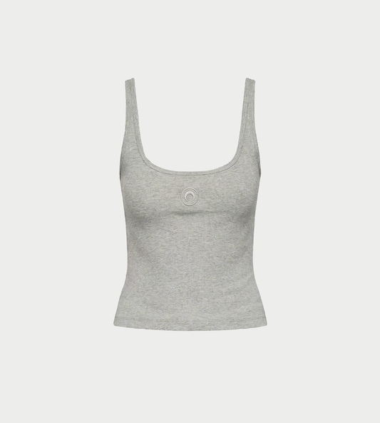 MARINE SERRE - Moon Logo Ribbed Jersey Cropped Tank Top Grey