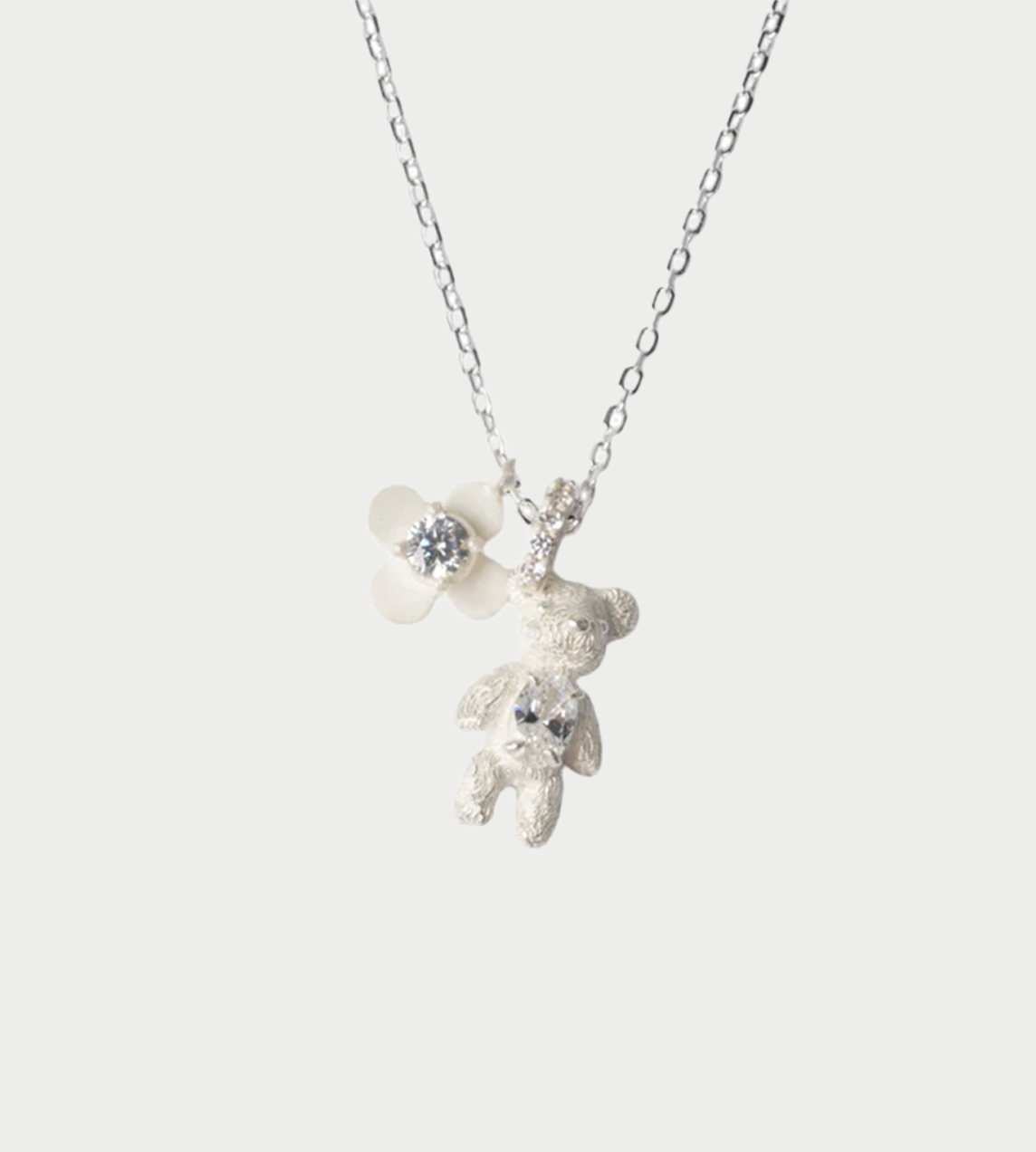 Carved Metal Mini Bear Pendant White