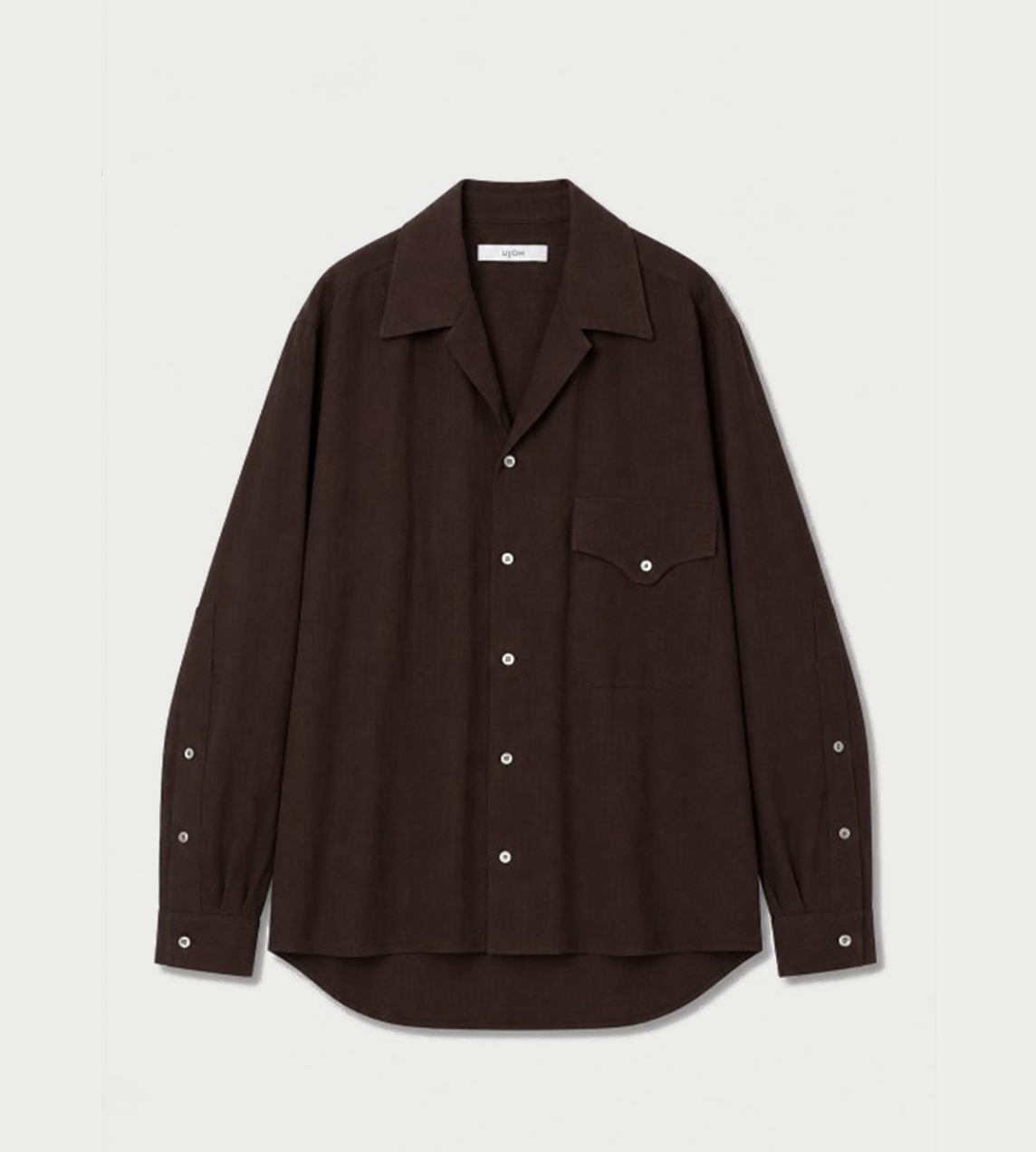 UJOH - Wide Set Open Collar Shirt Chocolate