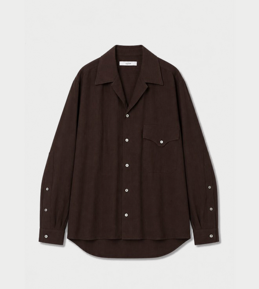 UJOH - Wide Set Open Collar Shirt Chocolate