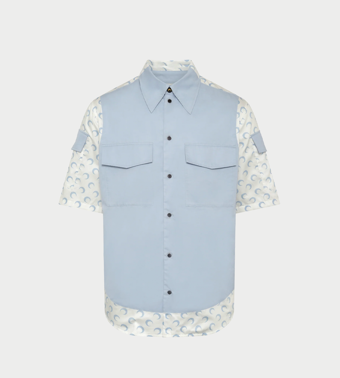 MARINE SERRE - Contrasted Moon Poplin SS Shirt White/Blue