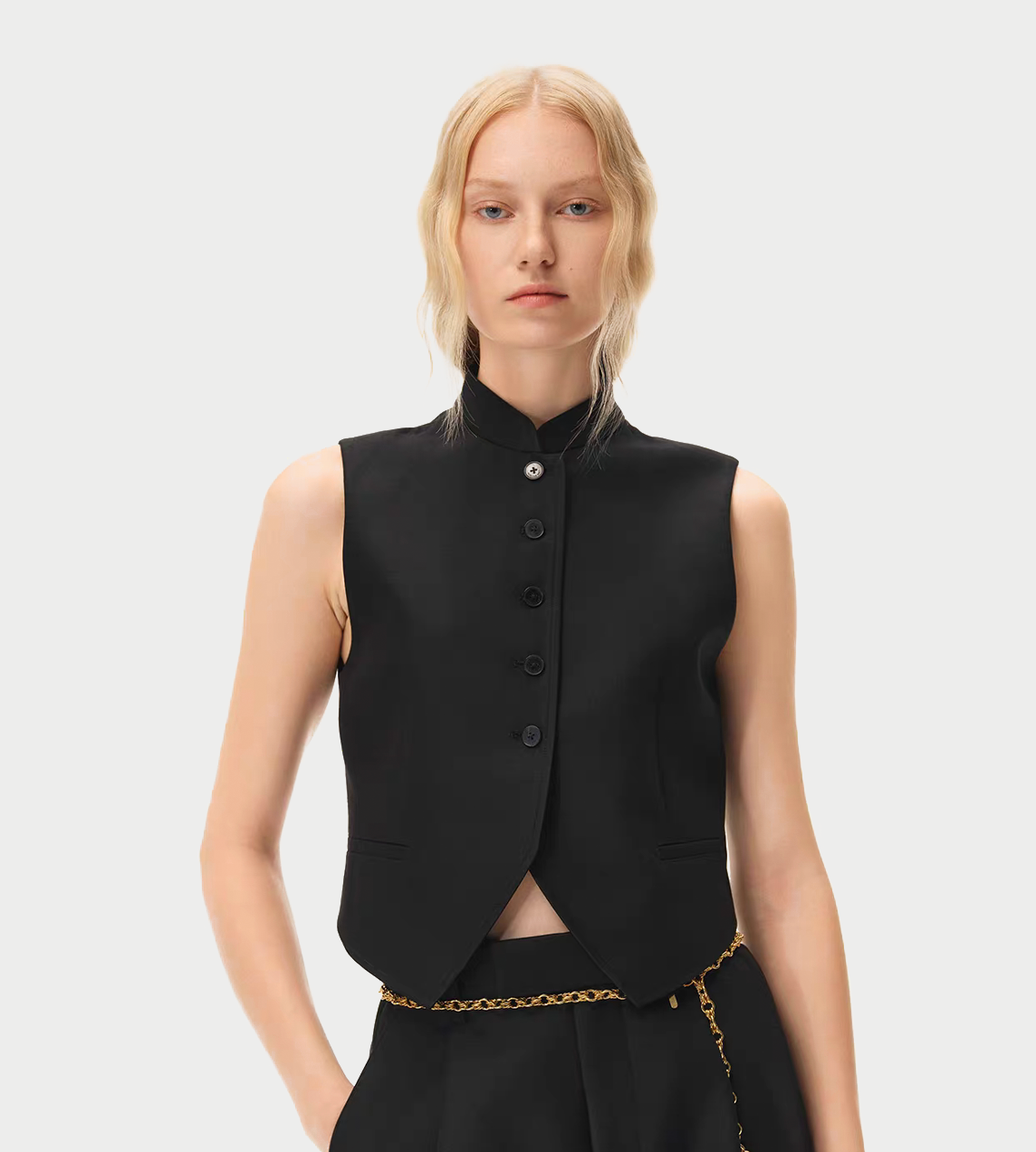INTO THE EAST - Stand Collar Vest Black