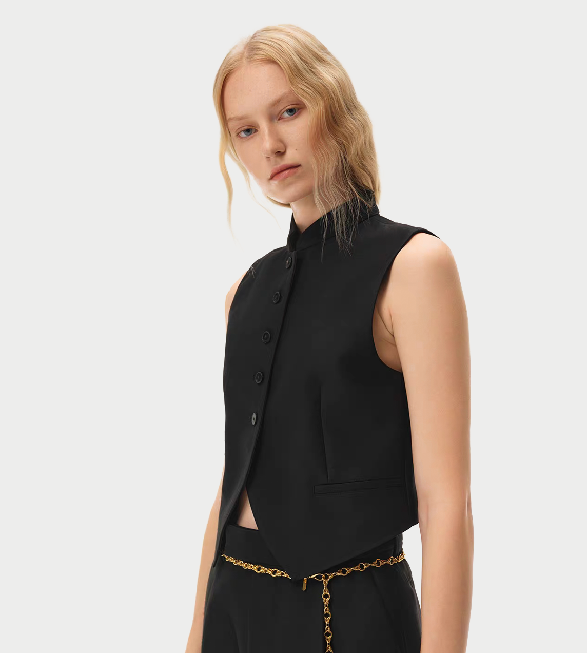 INTO THE EAST - Stand Collar Vest Black