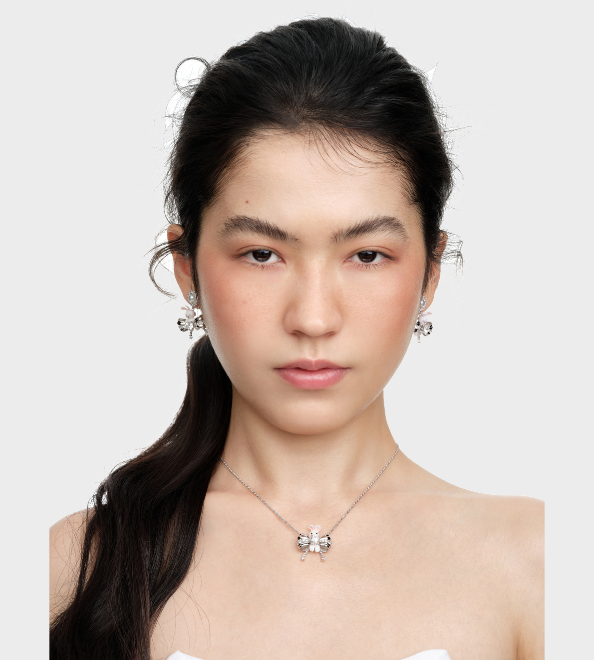YVMIN - Woven Mini Rabbit Bowknot Necklace Silver