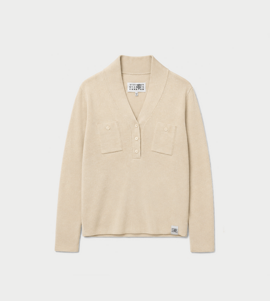 MM6 MAISON MARGIELA - V-neck Long-sleeve Top Cream
