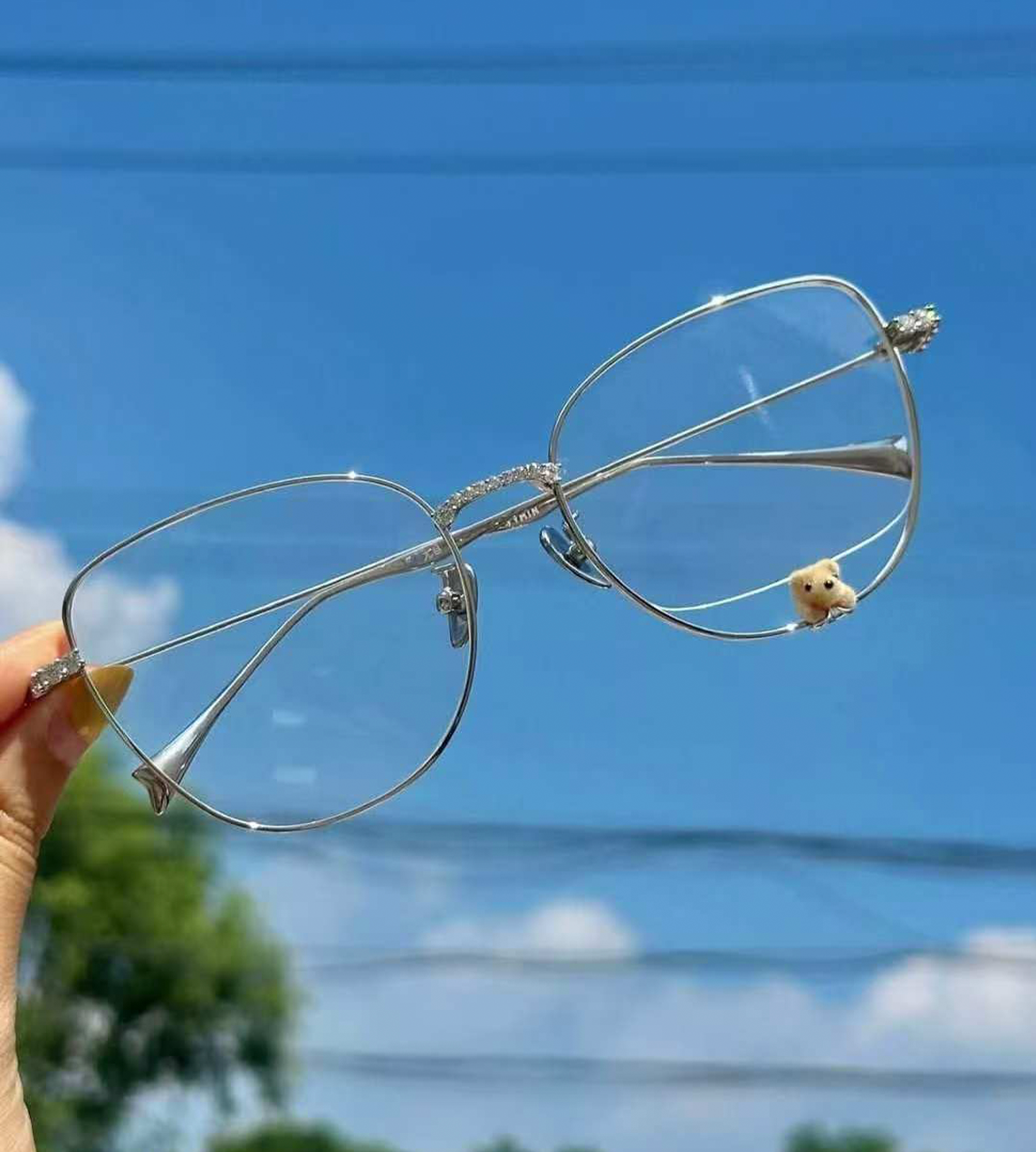 Flocked Bear Decorated Glasses Silver