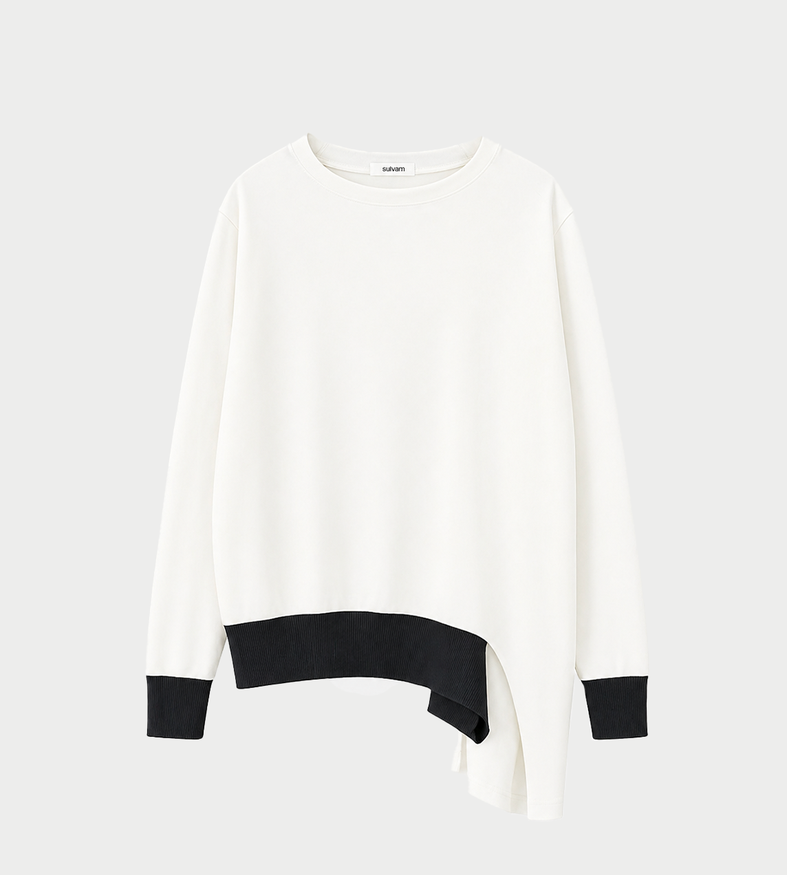 SULVAM - Ribbed Hem Broken Knit White