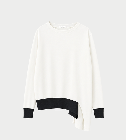 SULVAM - Ribbed Hem Broken Knit White