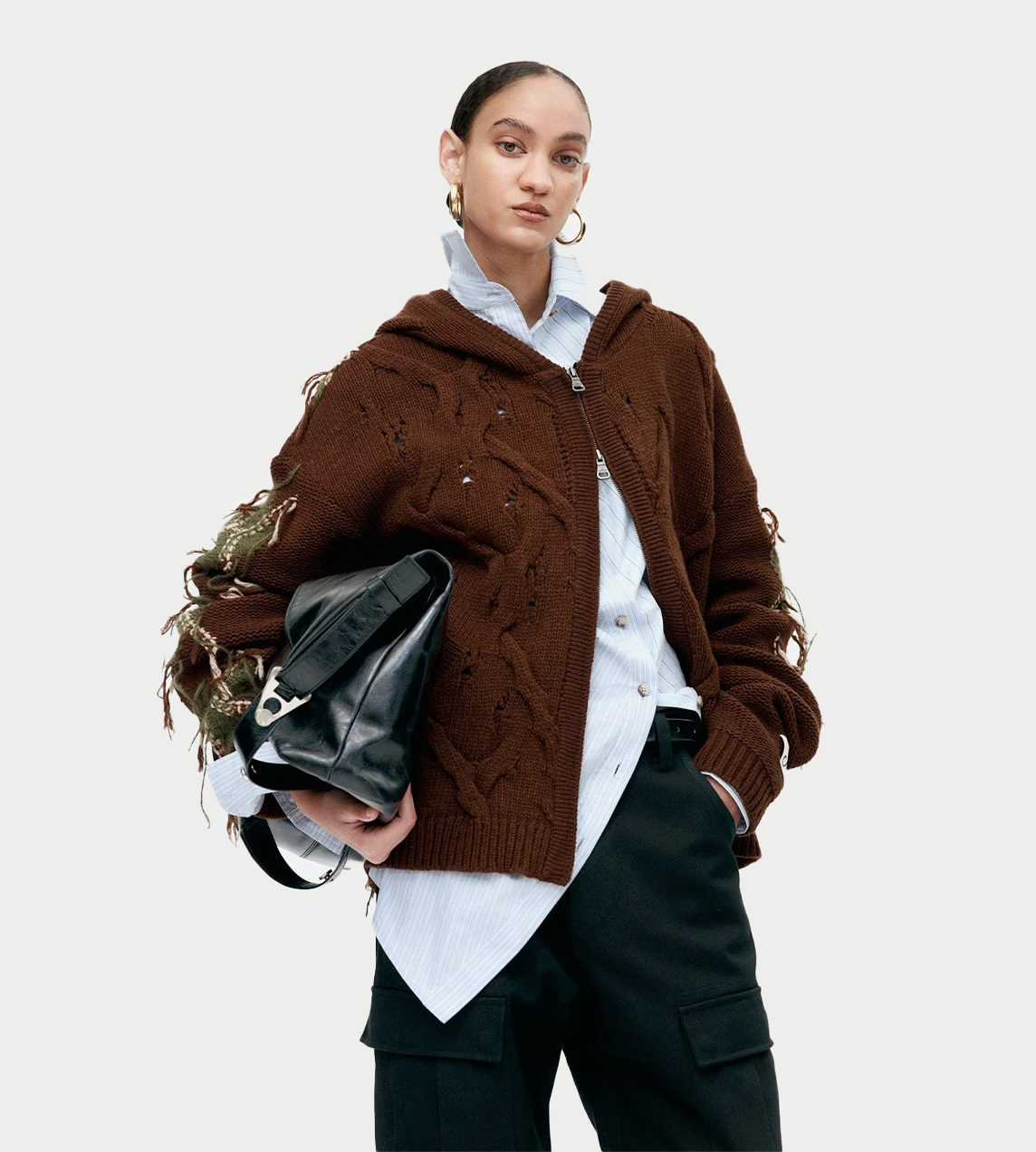 Unisex Argyle Fisherman Hood Zip-up Brown