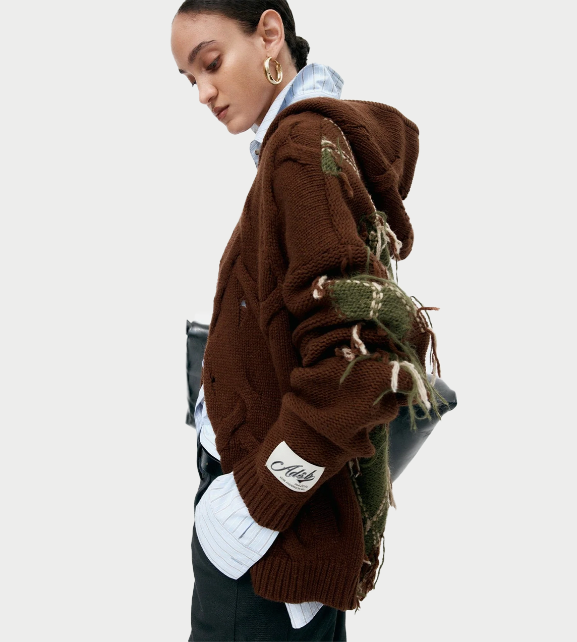 Unisex Argyle Fisherman Hood Zip-up Brown