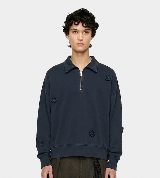 SONG FOR THE MUTE - "Daisy" Quarter Zip Jumper Navy