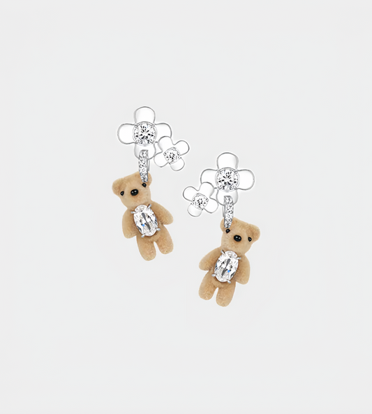 YVMIN - Mini Flocked Bear Flowers Earring