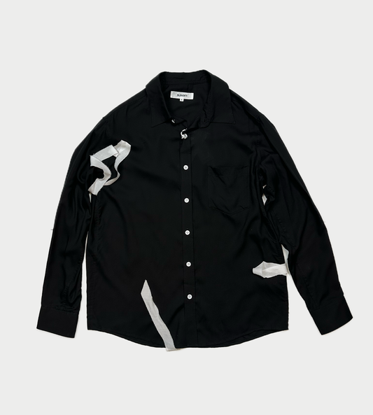 Gather Ribbon Shirt Blk