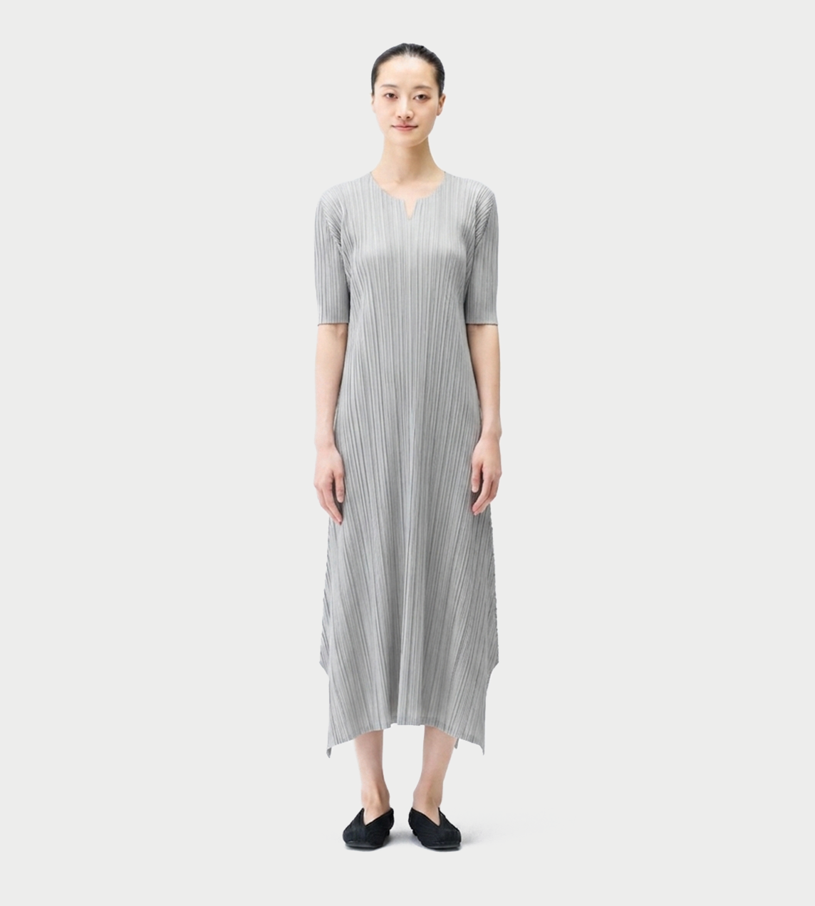Pleated Midi-Dress Cool Gray