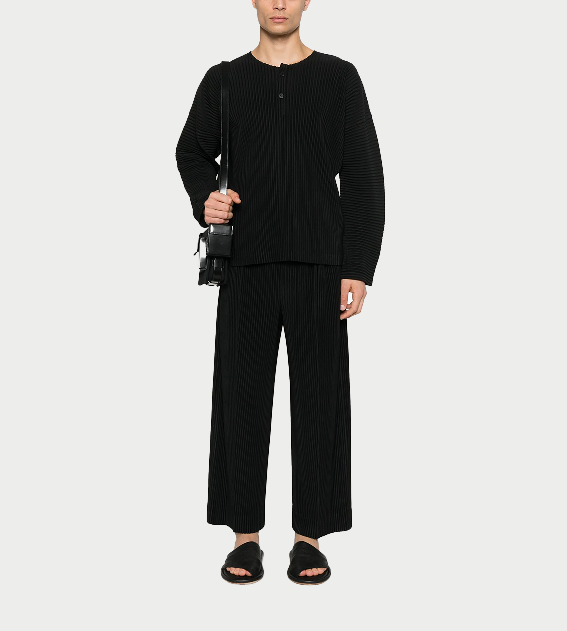 Homme Plisse Issey Miyake  - Long Sleeve Henley Tee Blk
