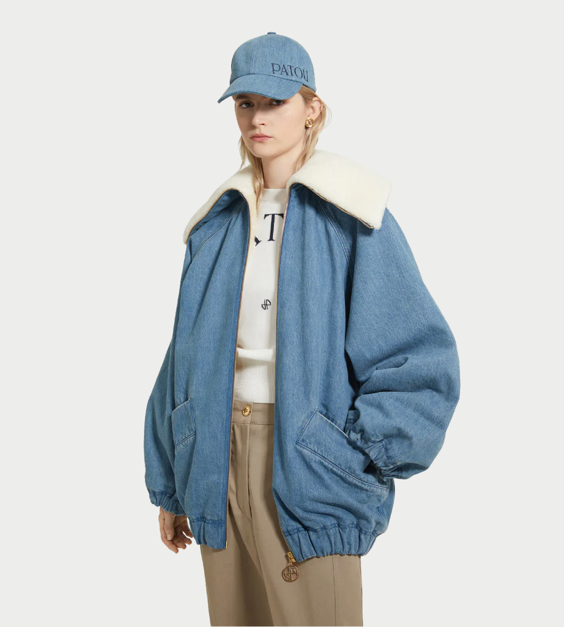 Patou - Oversized Denim Shearling Jacket Blue
