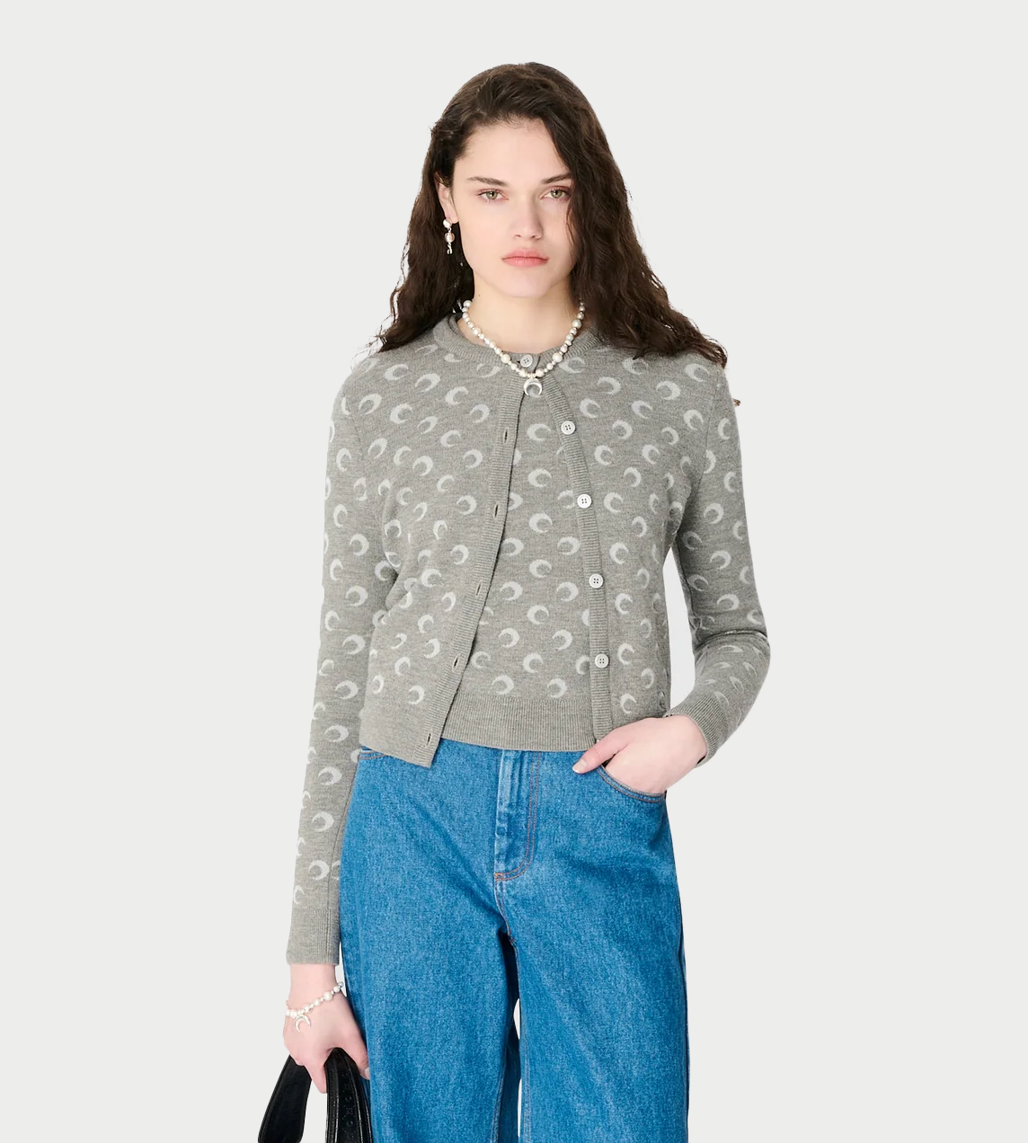 MARINE SERRE - Moon Jacquard Cardigan Grey