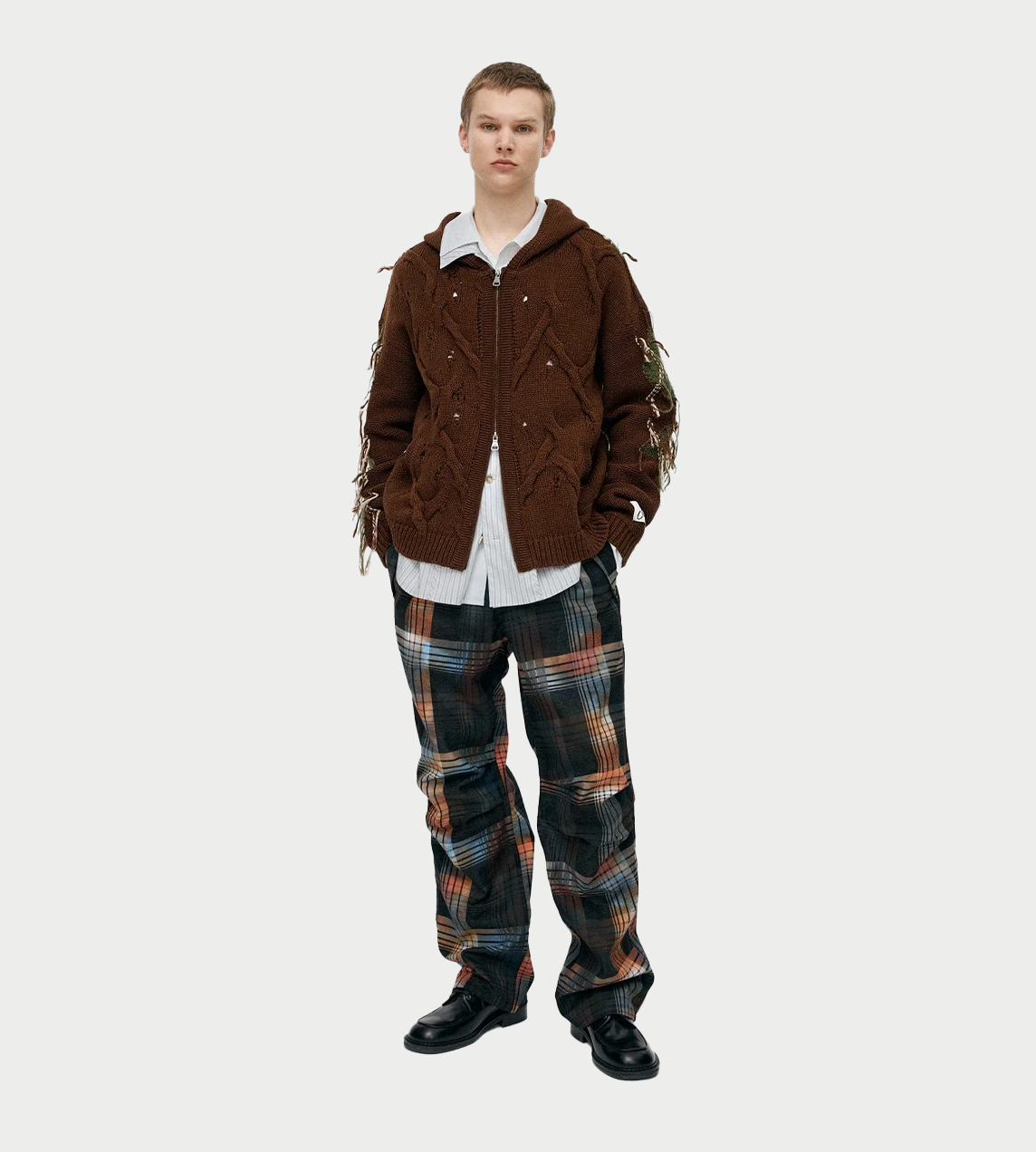 ANDERSSON BELL - Unisex Argyle Fisherman Hood Zip-up Brown