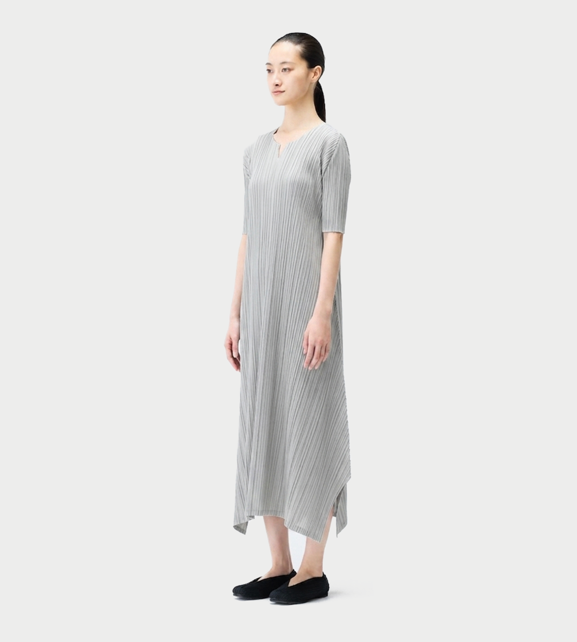 Pleated Midi-Dress Cool Gray