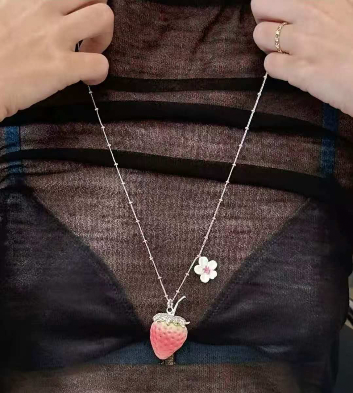 Strawberry Flower Beaded Necklace