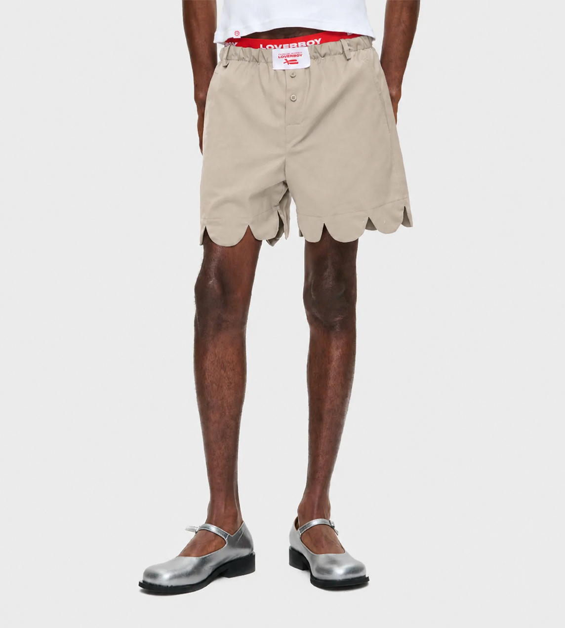 Formal Scalloped Boxer Shorts Beige