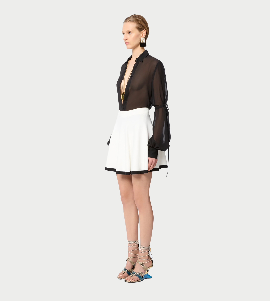 NINA RICCI - Contrasted Knit Mini Skater Skirt White