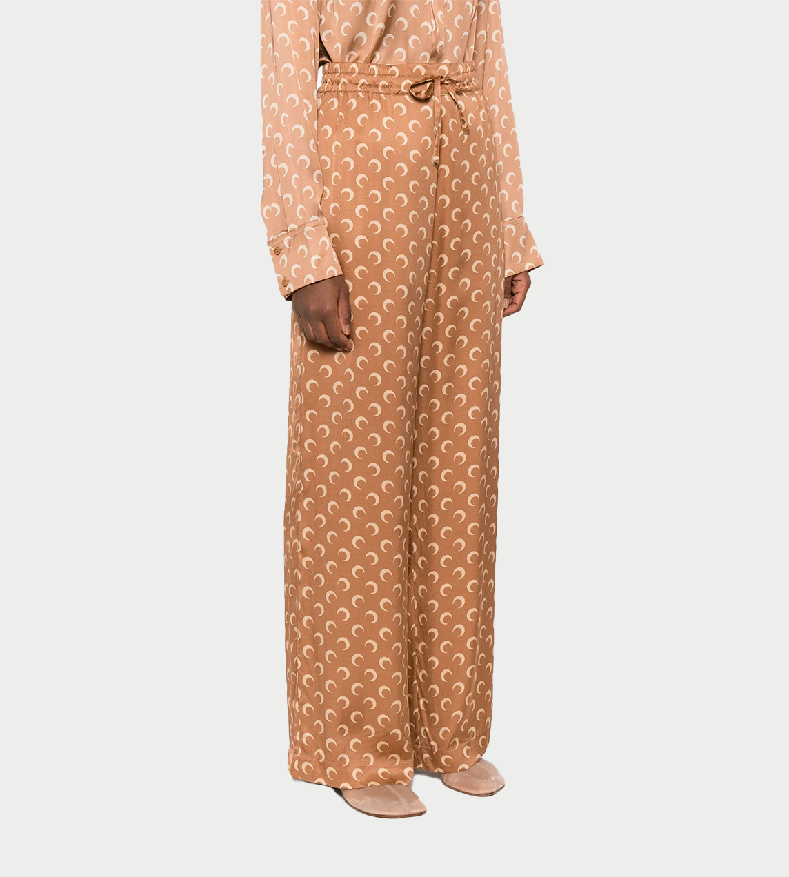 MARINE SERRE - Moon Satin Drawstring Trousers Camel