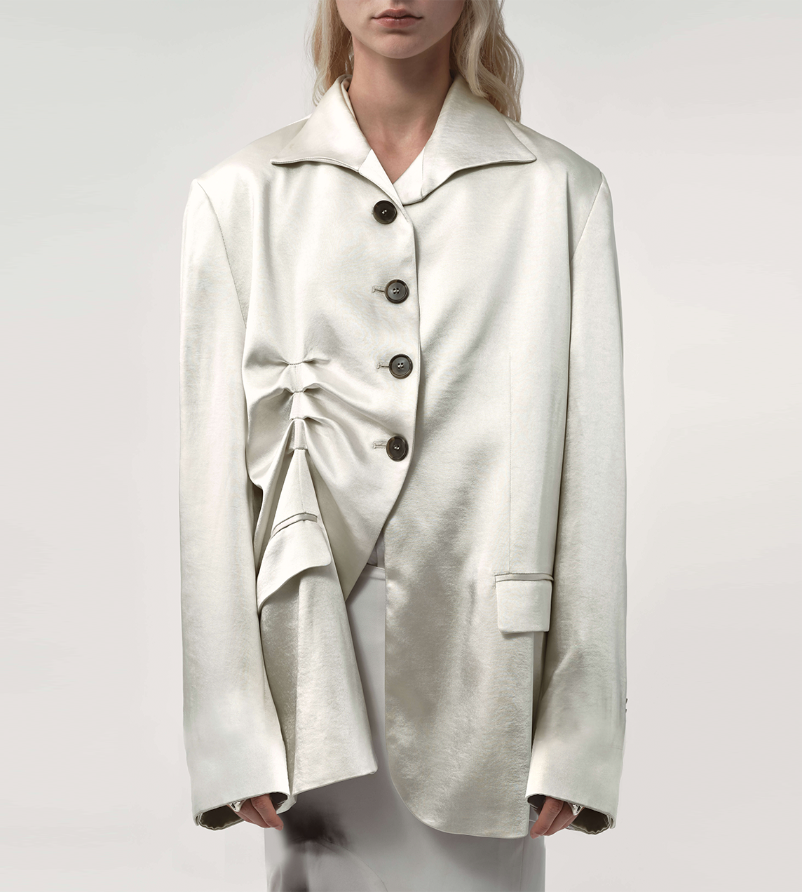Betty Pleated Blazer Satin White