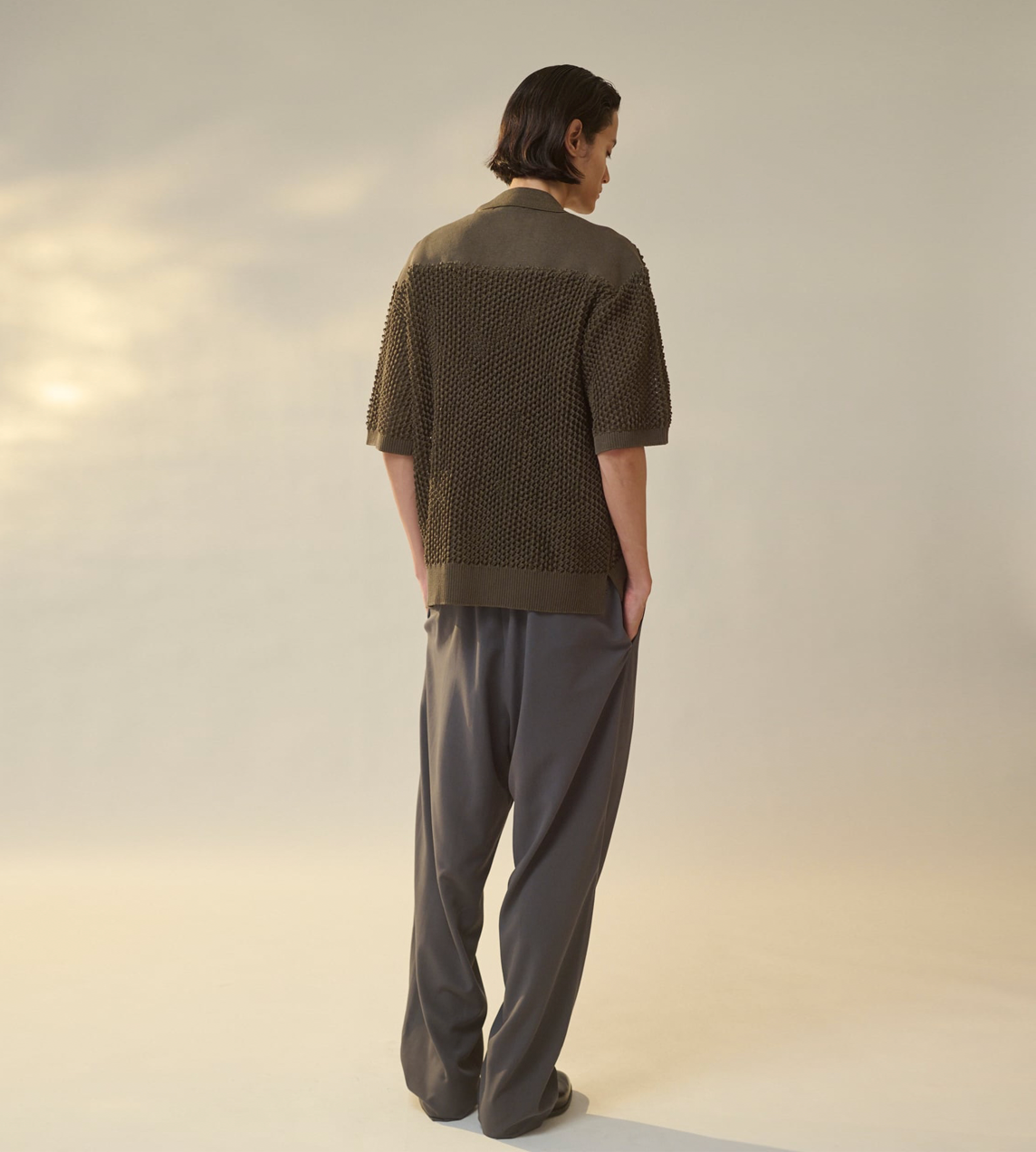 UJOH - Open Collar Knit Shirt Olive Grey