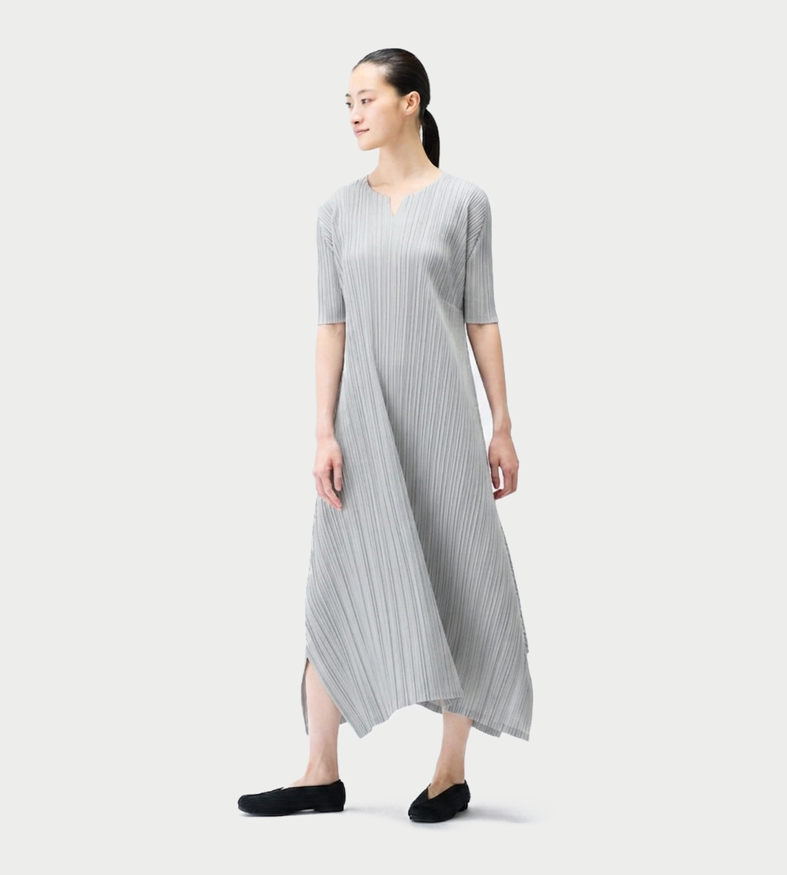 Pleated Midi-Dress Cool Gray