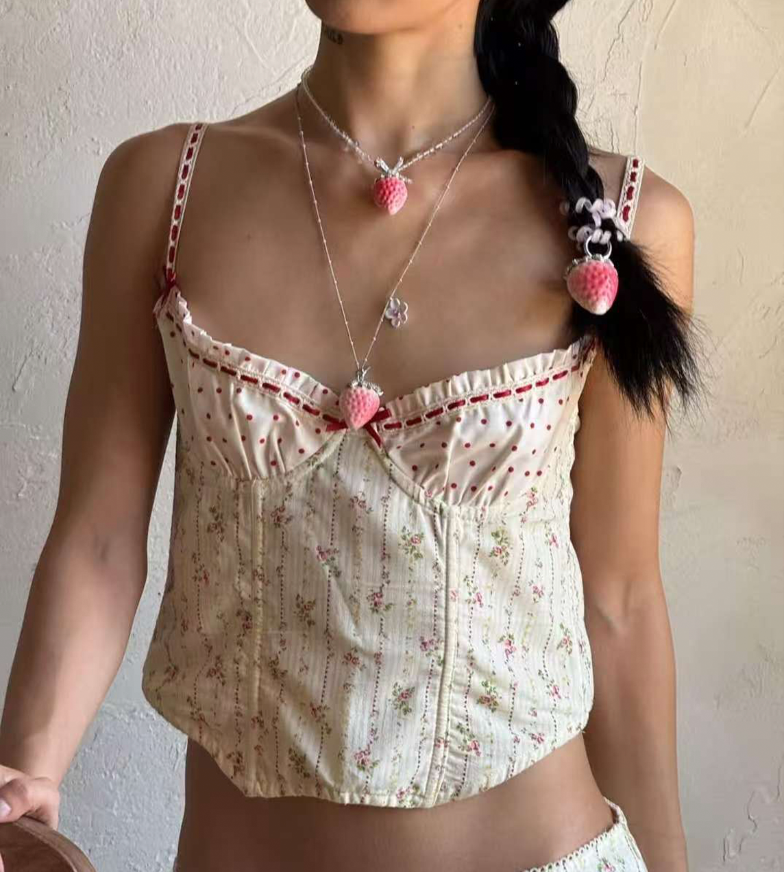 Strawberry Flower Beaded Necklace