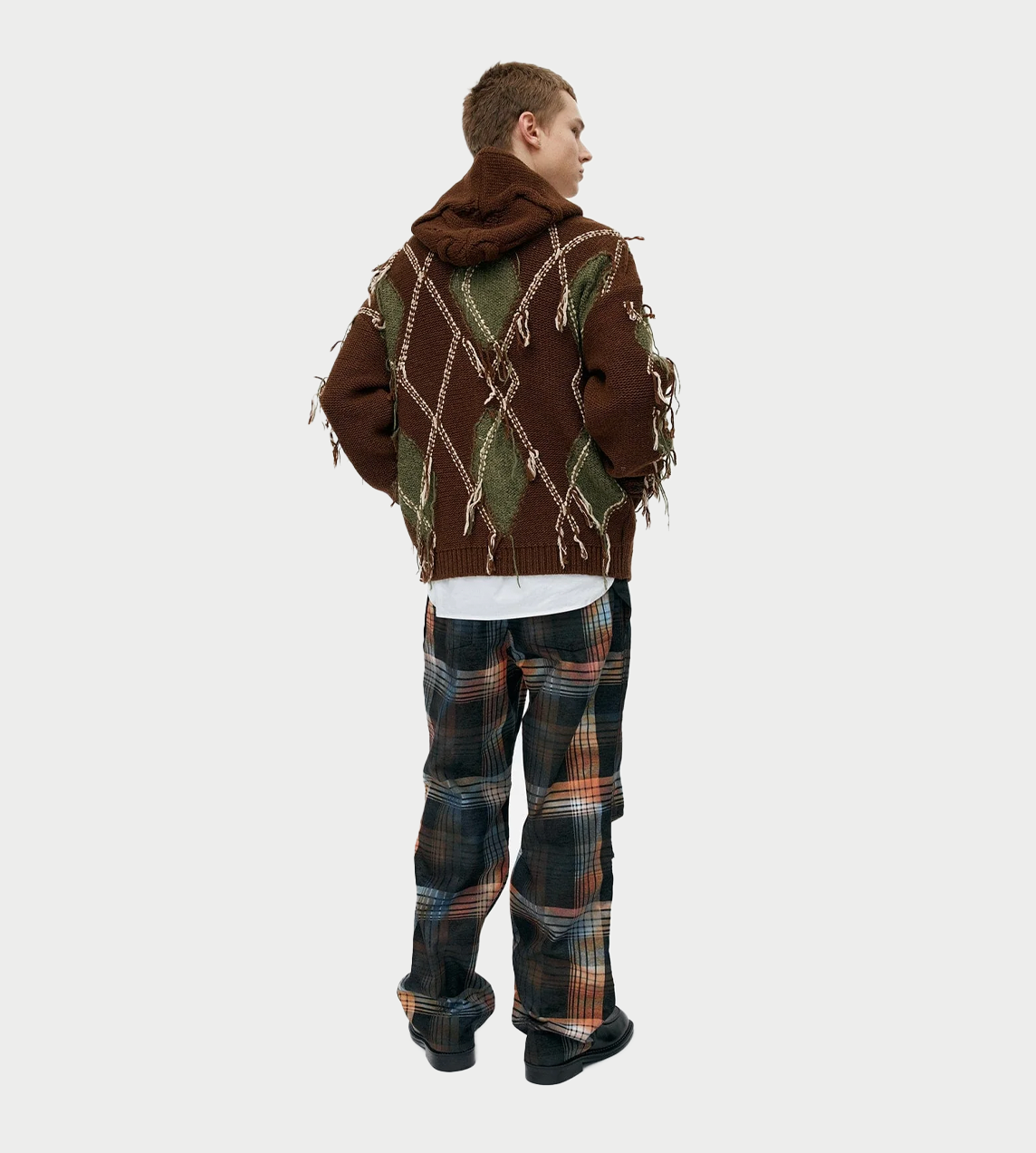 ANDERSSON BELL - Unisex Argyle Fisherman Hood Zip-up Brown